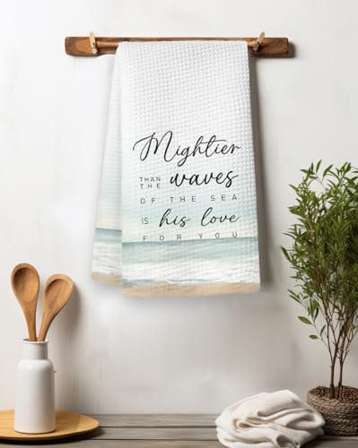 Christian Bible Verse Scripture Kitchen Towels,Coastal Kitchen Towels,Christian Gifts for Women Men,Housewarming Gift,Summer Hand Tea Towel for Home Kitchen Decor,16×24 Inches