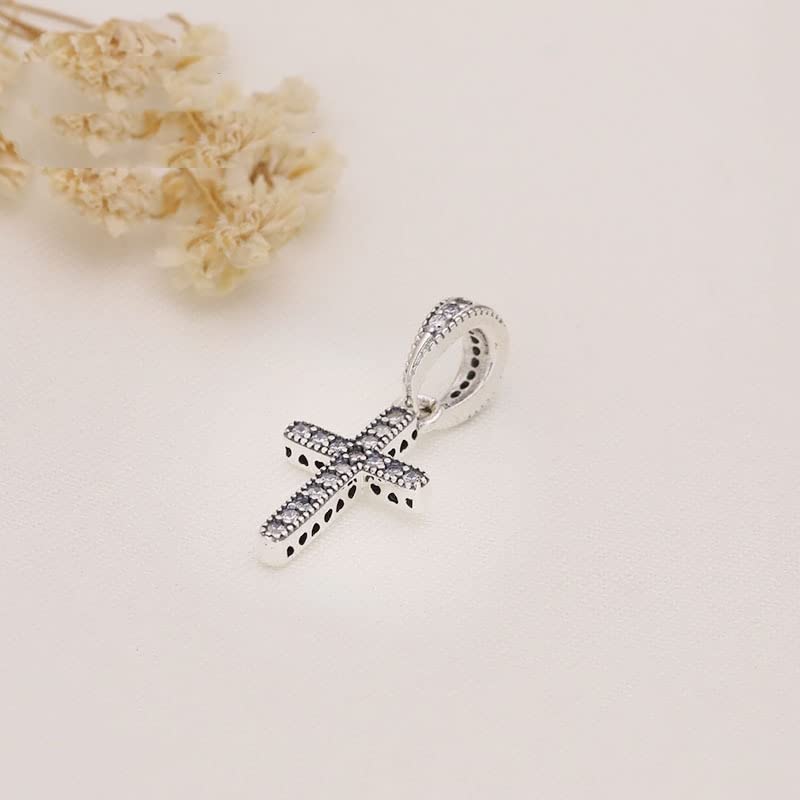 Sport Religious Charm 925 Sterling Silver Pendant,Jewelry Beads Gifts for Women Bracelet&Necklace - color: Sparkling Cross