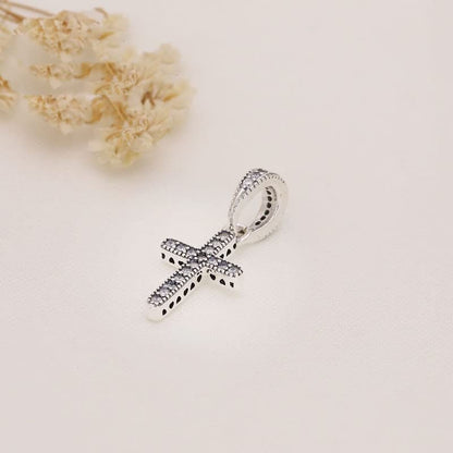 Sport Religious Charm 925 Sterling Silver Pendant,Jewelry Beads Gifts for Women Bracelet&Necklace - color: Sparkling Cross