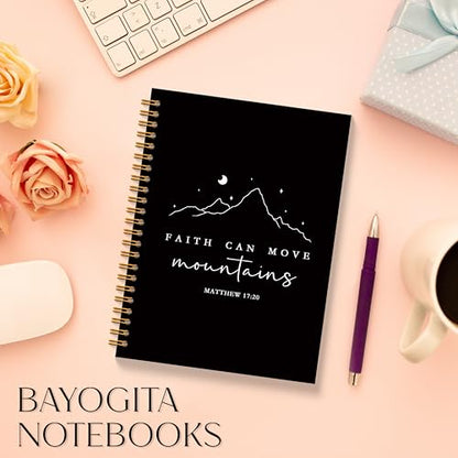 Black Christian Spiral Notebooks, Faith Can Move Mountains Bible Journaling Notebook, Religious Prayer Journal for Woman, Church Notes Notebook, Faith Based Gifts, 5.5x8.3 Inches - color: Mountains Bible