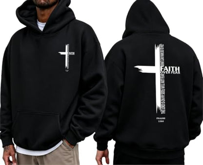 Eatbook Christian Hoodies for Men Faith Over Fear Cross Graphic Hoodie - color: Black, size: XX-Large
