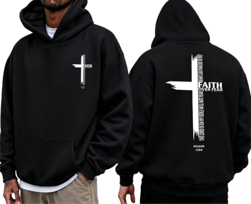Eatbook Christian Hoodies for Men Faith Over Fear Cross Graphic Hoodie - color: Black, size: Small
