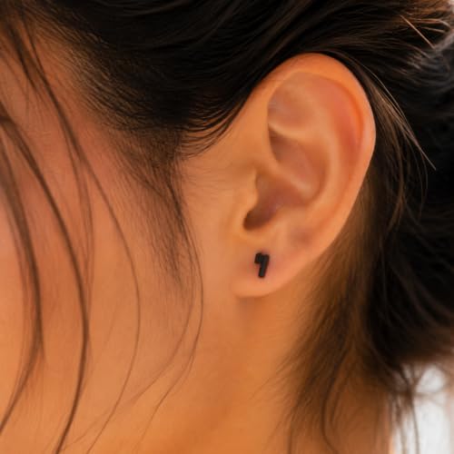 FLECHAZO Titanium Gunmetal Flat Back Earrings,Screw Back Earrings, ASTM F136 Implant Grade with Internally Threaded Front Screw, Interchangeable Posts 16G 8mm or 18G 9mm, Hypoallergenic for Cartilage Helix Tragus Conch Lobe (Sold as 1 Single Earring) - st