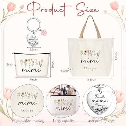 Kinlop 5 Pcs Mimi Gift Set for Women Canvas Tote Bag Notebook Keychain Pen - color: Pink, style: Mimi