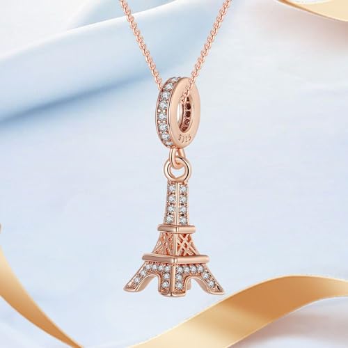 Sport Religious Charm 925 Sterling Silver Pendant,Jewelry Beads Gifts for Women Bracelet&Necklace - color: Rose Gold Eiffel Tower Dangle