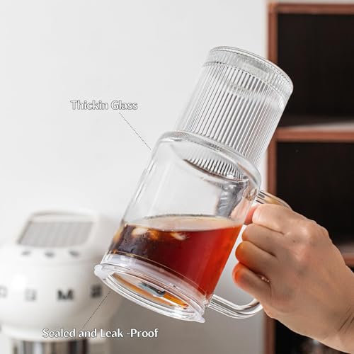 INSETLAN 26oz Glass Tumbler with Handle & Lid – 4-Pack Large Iced Coffee Cups with Straws, Modern Glass Mug for Cold & Hot Beverages, Aesthetic Travel Cup for Smoothies, Tea, and Juice - color: B-Clear-4PCS
