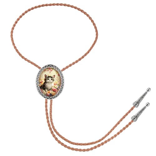GelConnie Gothic Bolo Tie for Men Women 3D Art Western Cowboy Necktie - color: Flower Cat Bolo Tie