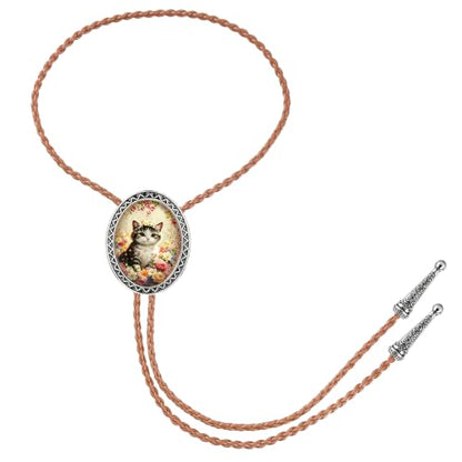 GelConnie Gothic Bolo Tie for Men Women 3D Art Western Cowboy Necktie - color: Flower Cat Bolo Tie