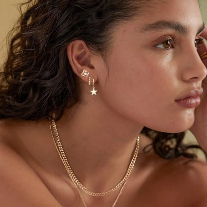 FETTERO Cross Dangle Earrings for Women Men Small Huggie Hoop Earring - style: Star
