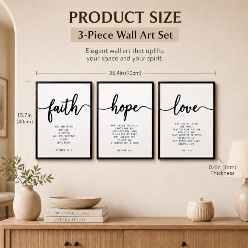 Zzbakress 3D Wood Faith Hope Love Framed Wall Art Large Christian Wall Art - color: Black