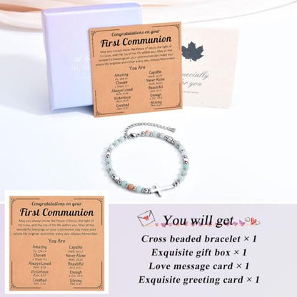 Christian Cross Bracelet for Girls Women, Easter Basket Stuffers - color: First Communion