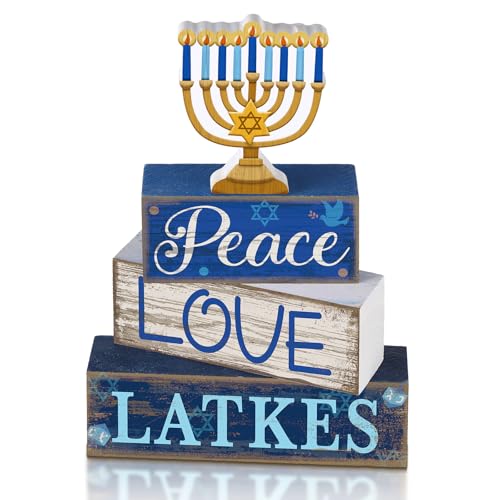 Lineshading 4 Pcs Hanukkah Decorations for Home Wooden Menorah Decor - style: Candlestick