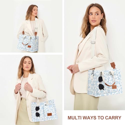 LHMTQVK Canvas Tote Bag for Women, Work & Bible Study Handbag - color: Blue Flowers