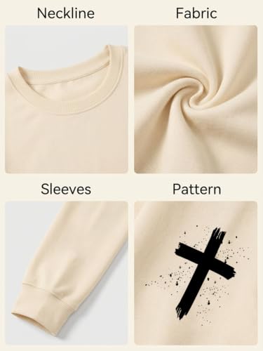 Christian Sweatshirts for Women Jesus Shirts Faith Cross Bible Verse Tops - color: Apricot-a, size: XX-Large