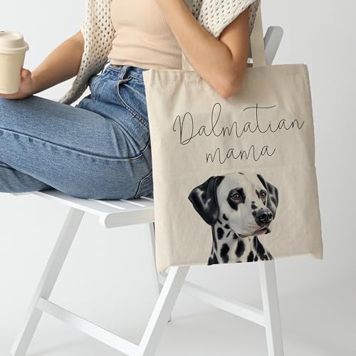 Dog Mom Canvas Tote Bag for Women, Reusable Cotton Shoulder Bag, Dog Lover Gift, Mother’s Day Pet Mom Shopping Tote - color: Dalmatian