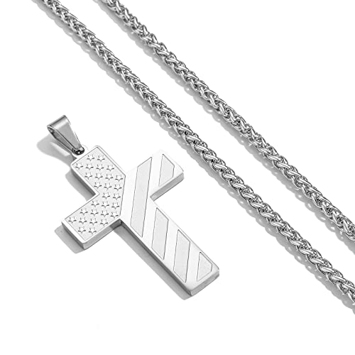 DuoDiner 18+2" Cross Necklace for Men Boys Christian Confirmation Gifts - color: Silver, style: Lord's Prayer