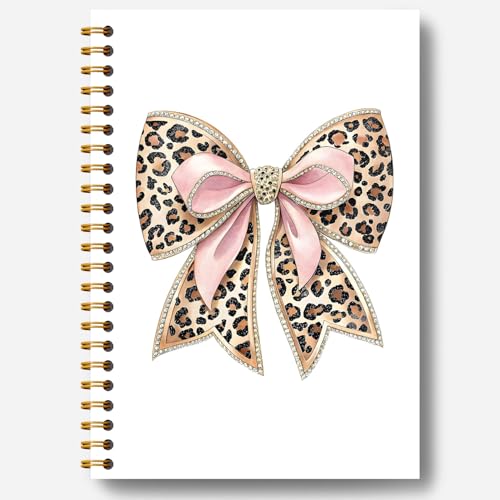 Coquette Leopard Bow Notebook, Cheetah Print Journal, Preppy Girly Aesthetic Journal for Women, Coquette Office Supplies, Trendy Leopard Hardcover Spiral Notebooks 5.5x8.3 Inch - color: Section 16