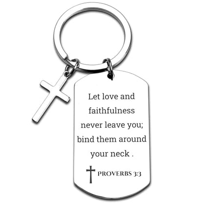 GiftYou Inspirational Scripture Metal Key Chains with Cross Pendant - Bible Verse Keychain Religious Gift for Christian - color: Proverbs 3:3