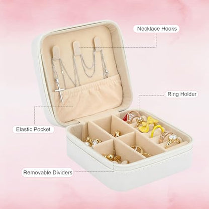 2 Pcs White First Communion Travel Jewelry Box, First Communion Gifts for girls Jewelry Case, Inspirational Religious Baptism Gift Small Square Container with Zipper for Rings Earrings Necklaces