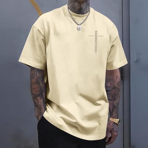 Christian Shirts for Men Vintage Religious Cross Bible Verse T-Shirt Jesus Faith Tshirt Inspirational Graphic Tees - color: Apricot, size: X-Large