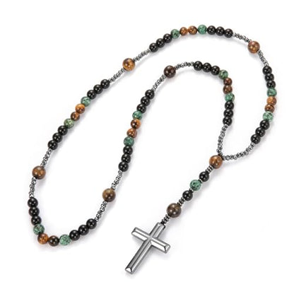 Roe Dolph Wooden Rosary Necklace for Women Catholic Rosary Beads with Cross Pendant Prayer Jewelry Religious Gifts for Travel and Daily Faith - color: D3-Black