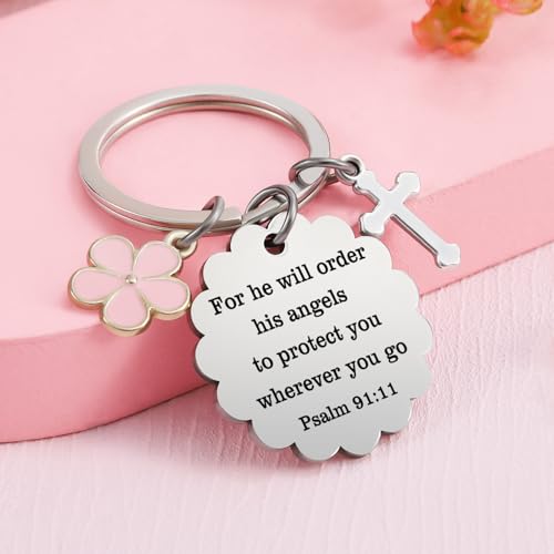 Christian Gifts for Women Girl, Baptism Confirmation Gifts for Teen Girl, Bible Verse Keychain for Birthday Christmas - color: Silver - Psalm 91:11