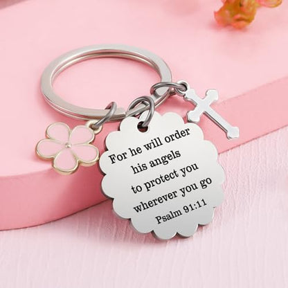 Christian Gifts for Women Girl, Baptism Confirmation Gifts for Teen Girl, Bible Verse Keychain for Birthday Christmas - color: Silver - Psalm 91:11