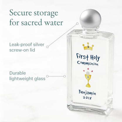 Personalized First Communion Holy Water Bottle - Laser Engraved Name & Date - color: Communion Blue