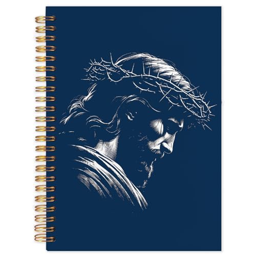 WUCHJ Dark Blue Crown of Thorns Jesus Christian Notebook, Religious Jesus Journal, Religious Prayer Spiral Notebook Journal for Note Taking, Christian Faith Based Gifts for Women Men, 5.5x8.3 Inch - color: dark blue Jesus with crown of thorns