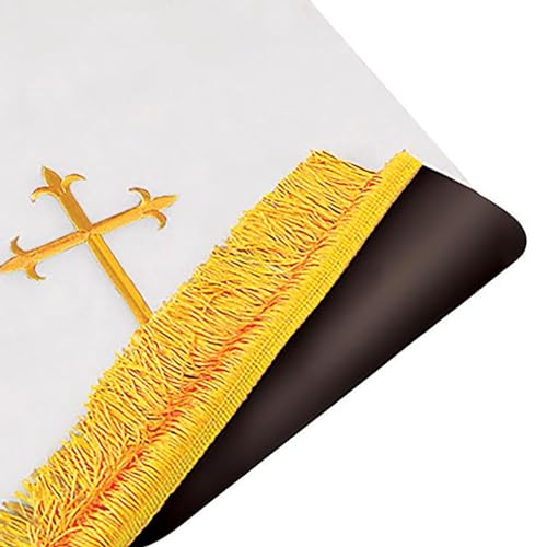 Trinity Church Supply Black and White Reversible Fleur-de-Lis Cross Communion Table Runner Catholic Church Supplies Indoor Outdoor Party Table Cloths, 20 Inch x 82 Inch