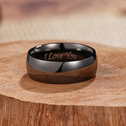 King Will 316L Wedding Band for Men Women, 4-8mm I LOVE YOU Dome Size 4-15 - color: E-Gunmetal Gray-8mm