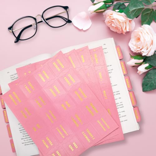 Bible Tabs for Women & Men - 80 Gold Foil (66+14 Blank), Rose Pink - color: Rose Pink