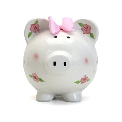 Child to Cherish Ceramic Piggy Bank for Girls, Posies and Polka Dots - color: Posies and Polka Dots