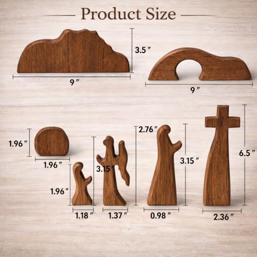 DZX The Empty Tomb Easter Scene and Cross, Wooden Easter Resurrection Scene Cross Jesus Tomb Tray Set, Jesus Nativity Scene Decor for Religious,Christian Gifts,Home Office Tabletop. (A)