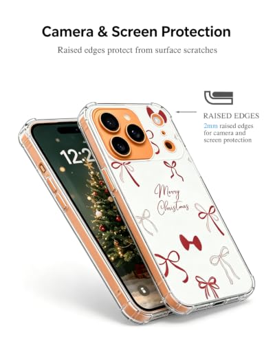 Merry Christmas Red Bows Phone Case Compatible with iPhone 17 Pro Max, Preppy Girly Winter Phone Cover for iPhone 17 Pro Max - color: Red Christmas Bows