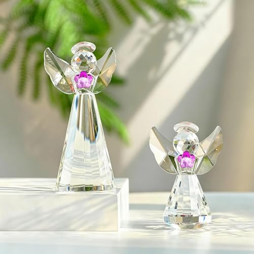 2pcs Crystal Angel Figurines Gift For Mom Art Glass Guardian Angel Statues - style: Angel with Purple Flower-2pcs