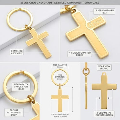 Cross Keychain for Men,Jesus Key Chain Christian Car Key Accessories，Easter Christmas Religious Gift,Purse Bag Charms - color: Gold Jesus