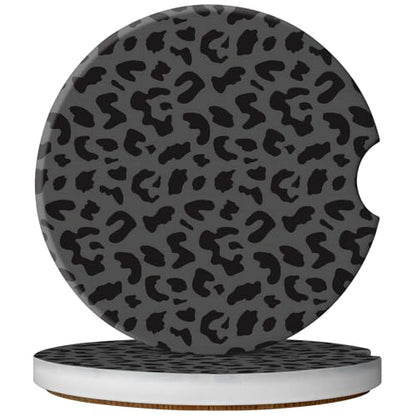 2 Pack Car Coasters for Cup Holders, Cute Car Accessories Interior (Leopard-Black) - color: Leopard-black