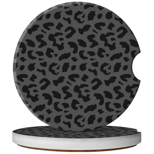 2 Pack Car Coasters for Cup Holders, Cute Car Accessories Interior (Leopard-Black) - color: Leopard-black