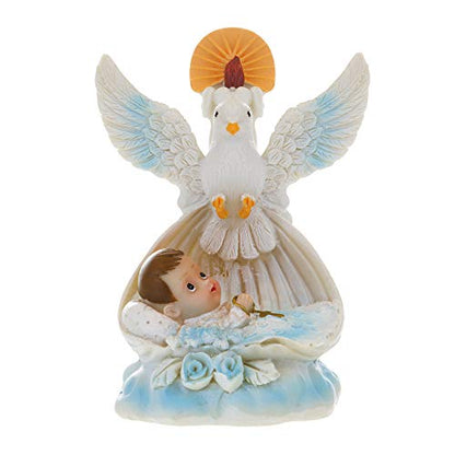 Lunaura Religious Keepsake - Set of 12"Boy" Baby Laying in Basket with Dove and Candle Favors - Blue