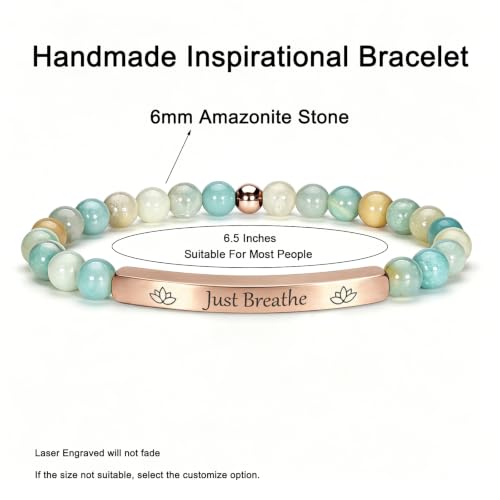 Inspirational Christian Bracelet for Women, 18K Gold Plated Bible Verse Jewelry with Amazonite Beads, Religious Faith Gift for Mom, Daughter, Sister, Friend - color: Just Breathe-Amazonite Rose Gold