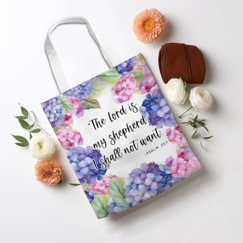 Positive Religious Christian Gifts Canvas Tote Bag for Women Christmas Birthday Cute Beach Reusable Grocery Bags - color: Psalm 23 1
