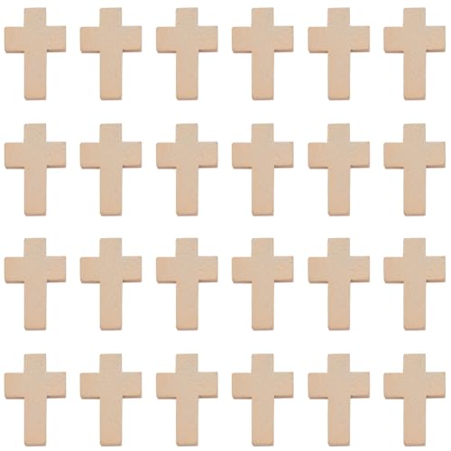 SUNNYCLUE 100Pcs White Cross Charms Bulk Natural Wood Cross Beads Mini Small Cross Bead Charm Rosary Crucifix Pocket Crosses Easter Holiday Christmas Charms for Jewelry Making Charms DIY Supplies - color: 100pcs Wood Color 22x15mm