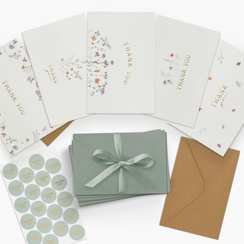 ZICOTO Beautiful Thank You Card Set With Envelopes and Stickers - Set of 20