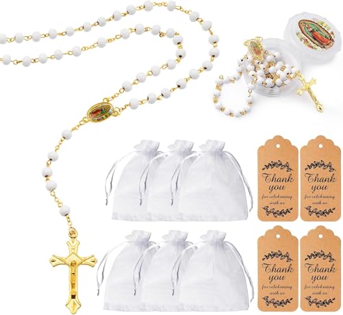 48 Pcs Gold Virgen Guadalupe Scented Rosary Baptism First Communion Party - color: 48pcs Gold