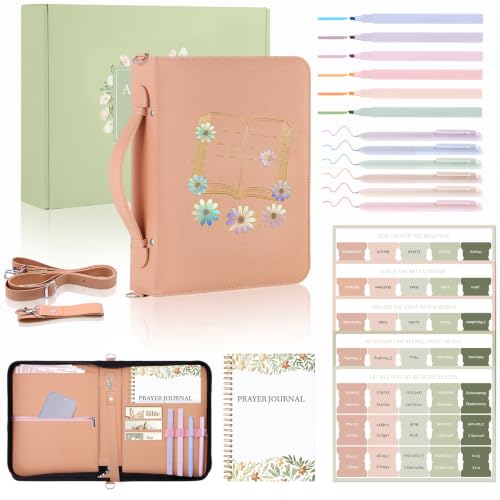 AKONEGE Pink Bible Cover with Handle & Shoulder Strap for Women Girls - color: Pink
