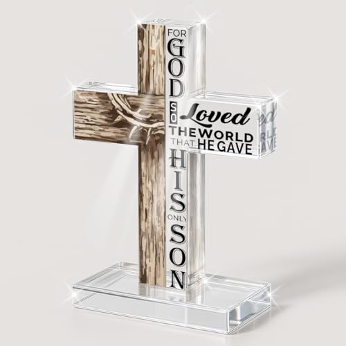 Jesus Cross Decor Christian Religious Gifts for Women Men Friend Family Faith Based Gifts John 3:16 Bible Verse Acrylic Cross for Home Prayer Room Office Decor - color: god4