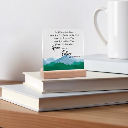 Christian Acrylic Plaque with Wooden Stand Inspirational Gifts Desk Decor Signs Religious Home Decor Encouragement Spiritual Gifts Faith Easter Christmas Bible Verse Prayers Gift for Friend Coworker