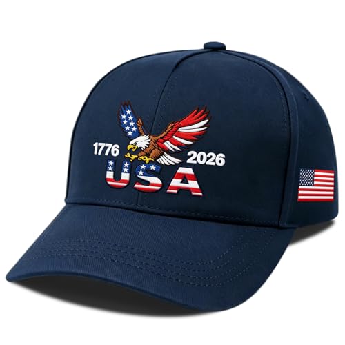 250th Anniversary USA Hat,Adjustable Embroidered Patriotic Baseball Cap,250 Year American Anniversary Merchandise for Unisex - color: T