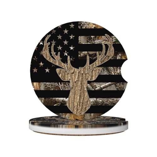 Deer Camouflage Car Cup Holder Coasters 2 Pack 2.63" for Women - color: Brown